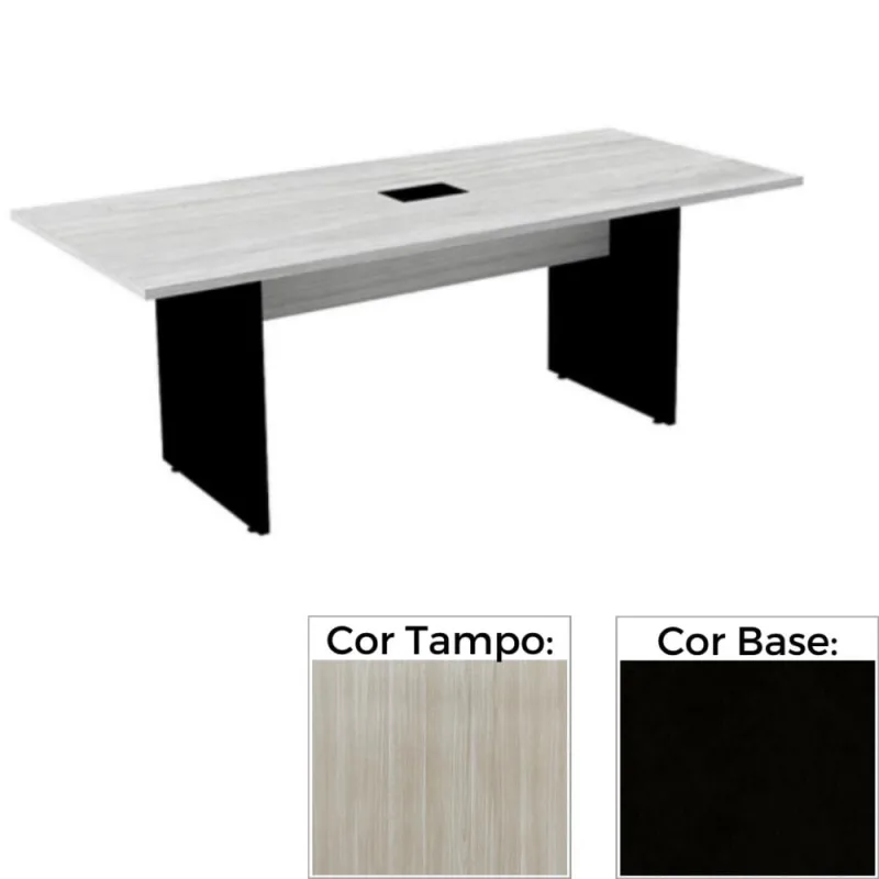 Mesa de Reunião com Caixa de Tomada 260 x 120 cm Pé Painel PE25 MDP Nogueira CasaBlanca Base Preta - Não Disponível - Móveis