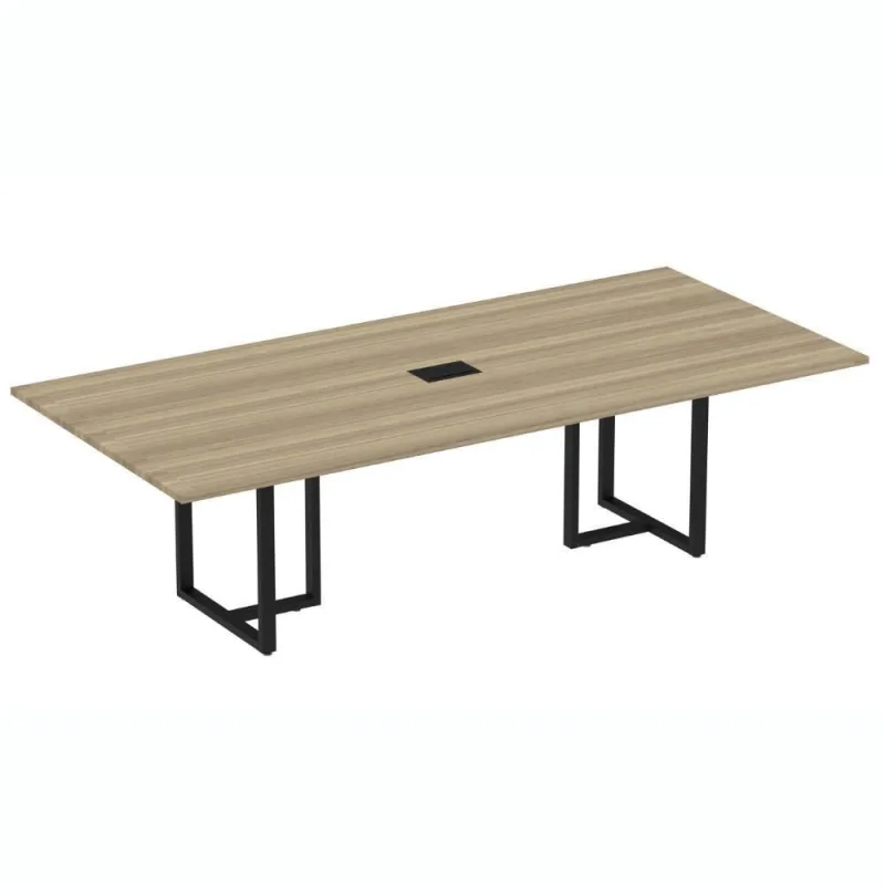 Mesa De Reunião Com Caixa De Tomada 260 X 120 Cm Pé Tubular Pe25 Mdp Noce Naturalle Preto - Não Disponível - Móveis