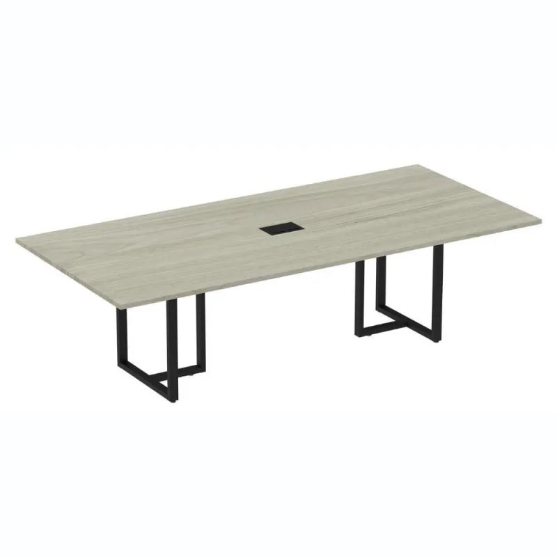 Mesa De Reunião Com Caixa De Tomada 260 X 120 Cm Pé Tubular Pe25 Mdp Nogueira Casablanca Base Preto - Não Disponível - Móveis
