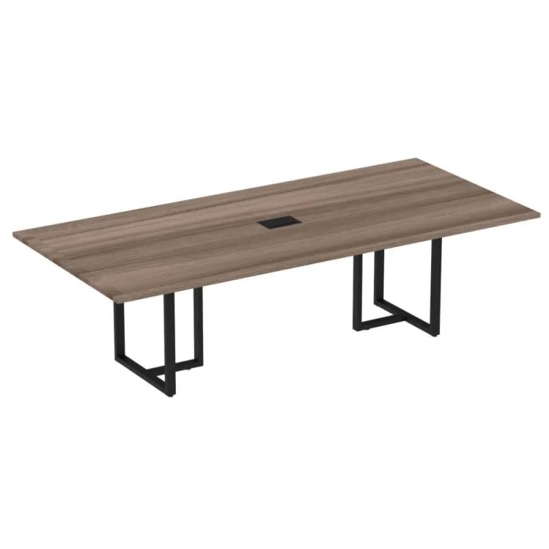 Mesa De Reunião Com Caixa De Tomada Retangular 260 X 120 Cm Pé Tubular Pe25 Em Mdp Walnut Base Preto - Não Disponível - Móveis