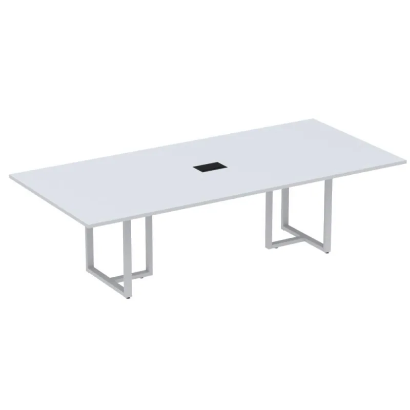 Mesa De Reunião Com Caixa De Tomada Retangular 260 X 120 Cm Pé Tubular Pe25 Mdp Cinza Base Cinza - Não Disponível - Móveis