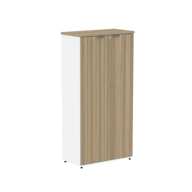 Armário para Escritório P25 2 Portas Pivotantes 3 Prateleiras MDP BP 79CM Noce Naturalle e Branco