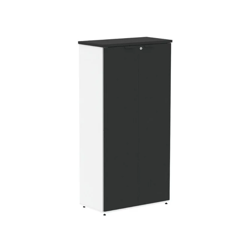 Armário para Escritório P25 com 2 Portas Pivotantes 3 Prateleiras MDP BP 79CM Branco e Preto Pandin