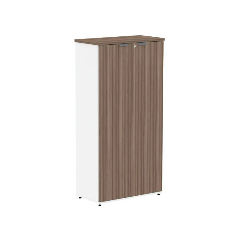 Armário para Escritório P25 2 Portas Pivotantes 3 Prateleiras MDP BP 79CM Walnut-Branco Pandin
