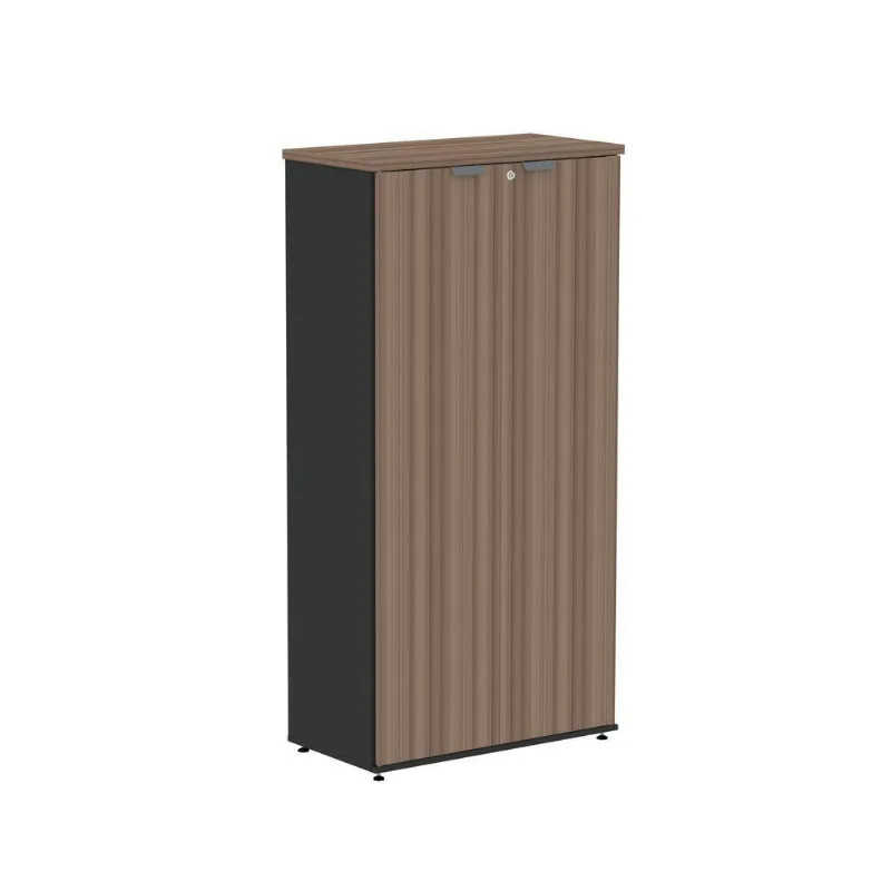 Armário para Escritório P25 com 2 Portas Pivotantes 3 Prateleiras MDP BP 79CM Walnut-Preto Pandin