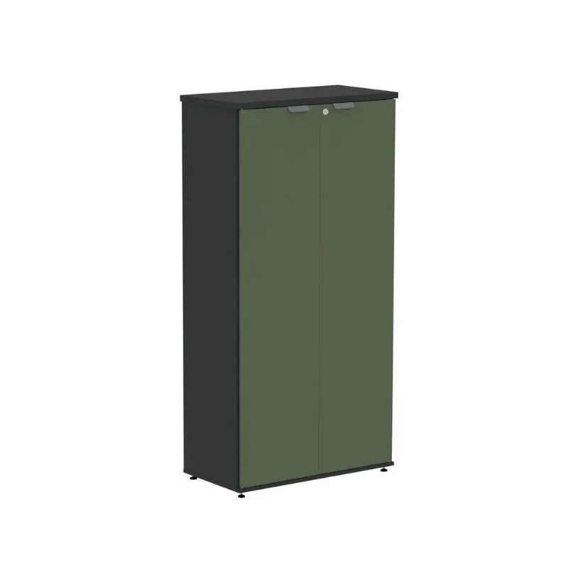 Armário para Escritório P25 2 Portas Pivotantes 3 Prateleiras MDP BP 79CM Preto e Sálvia Pandin