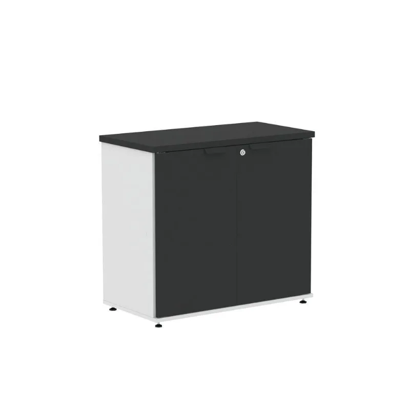 Armário Baixo para Escritório AB700P25 2 Portas 1 Prateleira MDP BP 79CM Branco e Preto Pandin