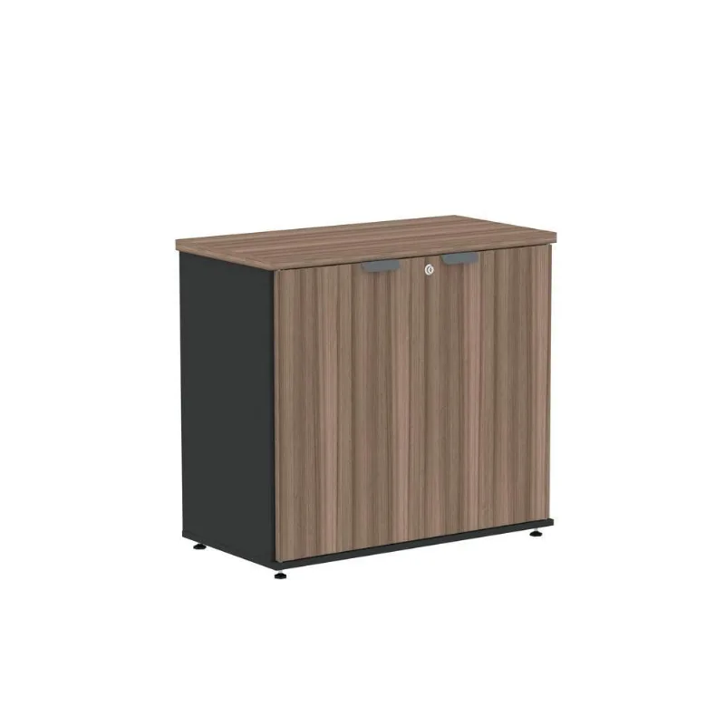 Armário Baixo AB700P25 com Sistema Pivotante 2 Portas 1 Prateleira MDP BP 79CM Walnut-Preto Pandin