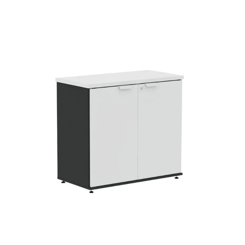 Armário Baixo para Escritório AB700P25 2 Portas 1 Prateleira MDP BP 79CM Preto e Branco Pandin