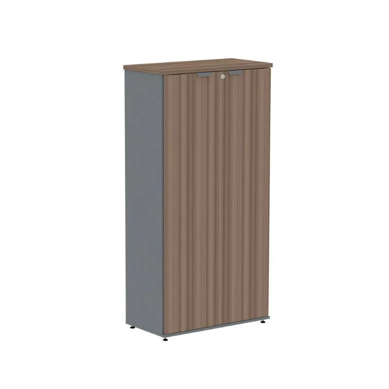 Armário para Escritório P25 com 2 Portas Pivotantes 3 Prateleiras MDP BP 79CM Grafite e Walnut