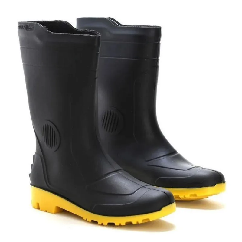 Bota Pvc P. Forte S/Forro Preta Sola Amarela 36 Grendene