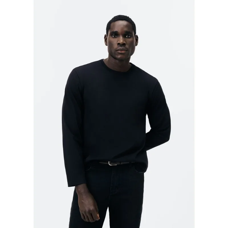 Camiseta Básica Masculina Manga Longa Comfort Super Cotton - Preto G