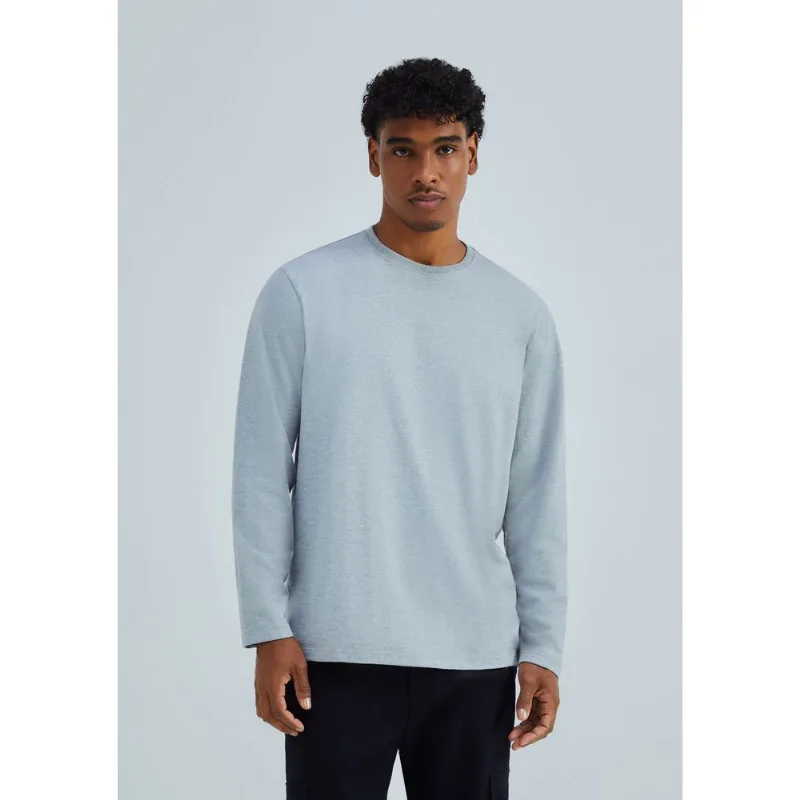 Camiseta Básica Masculina Manga Longa Comfort Super Cotton - Cinza XG