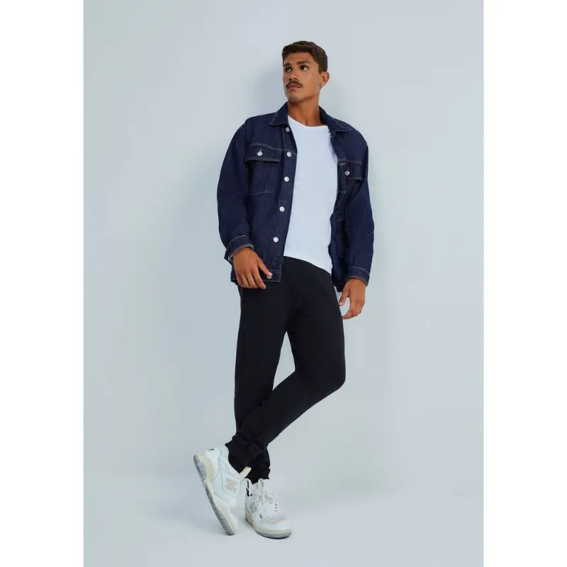 Calça Básica Masculina Jogger Em Moletom Peluciado - Preto XXG