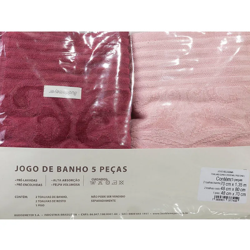 Jogo de Toalha de Banho Rosa Buddemeyer 5 Unidades