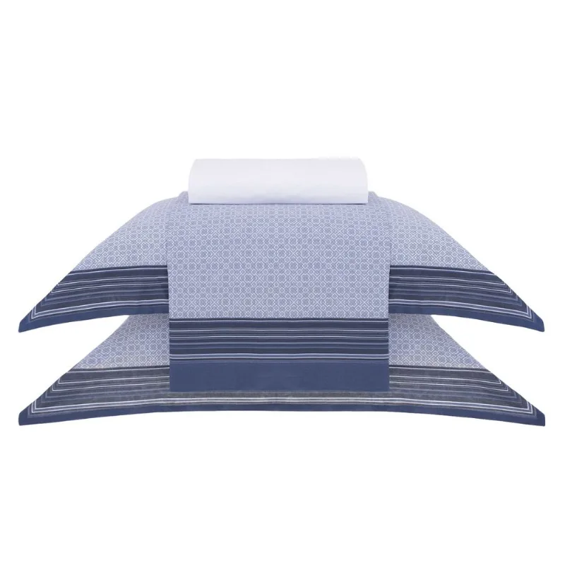 Jogo de Cama Casal Percal 180 Fios Buddemeyer British 100% Algodão Penteado Azul 4 peças