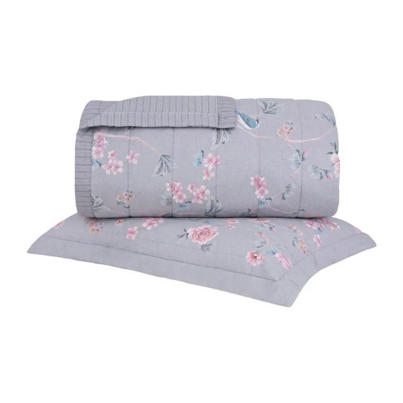 Kit Colcha Solteiro Percal 180 Fios Buddemeyer Agatha 100% Algodão Penteado Dupla Face Estampado 3 peças