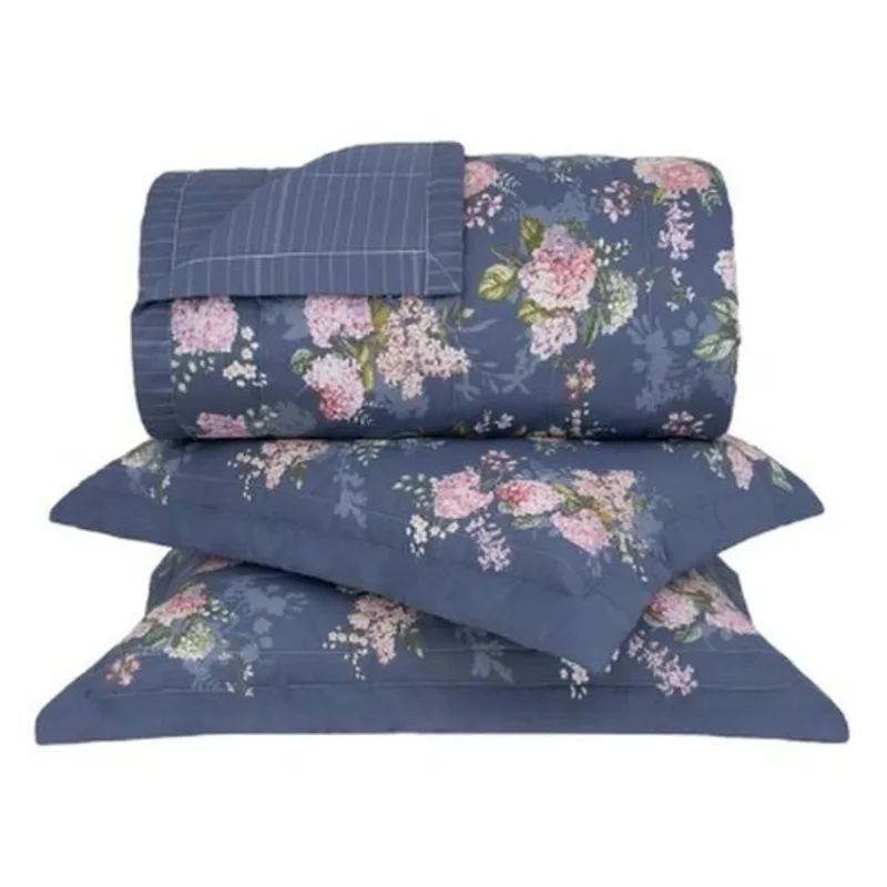 Jogo De Cama Queen 3 Peças Buddemeyer Hortênsias 250x240cm Azul (MP)