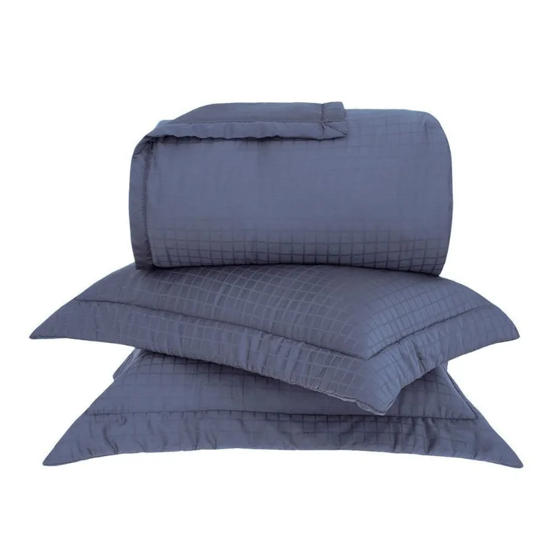 Kit Colcha Queen Cetim 300 Fios Buddemeyer Damask Square 100% Algodão Penteado 3 peças