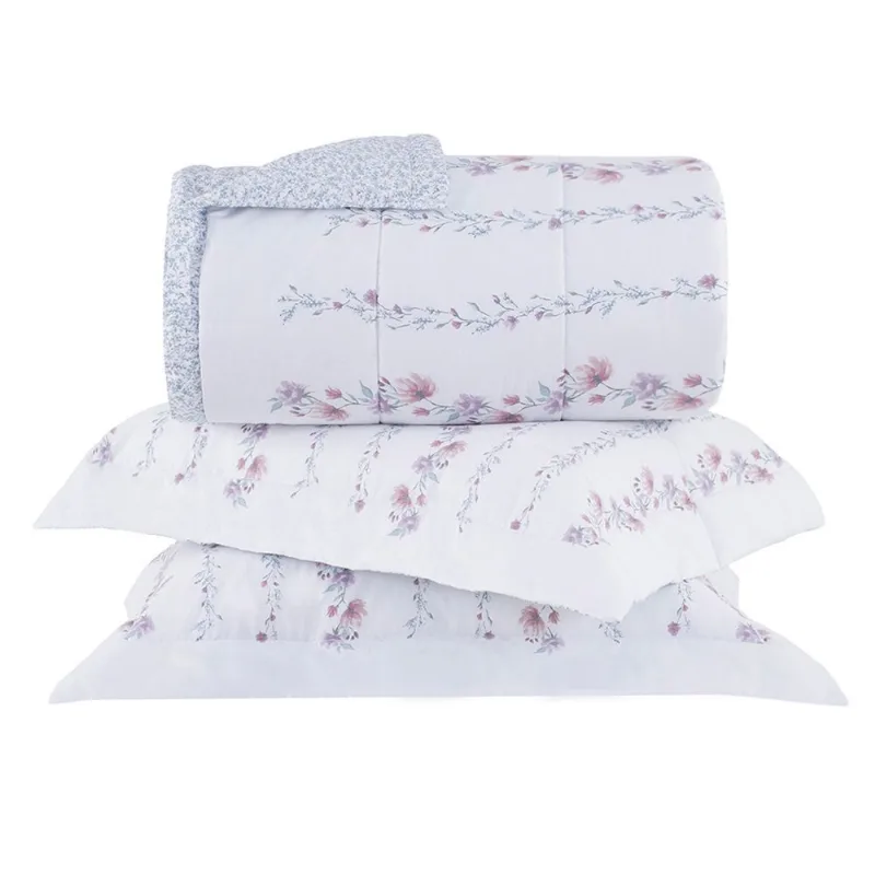 Kit Colcha Casal Gran Percal 200 Fios Buddemeyer Donna 100% Algodão Penteado Estampado 3 peças