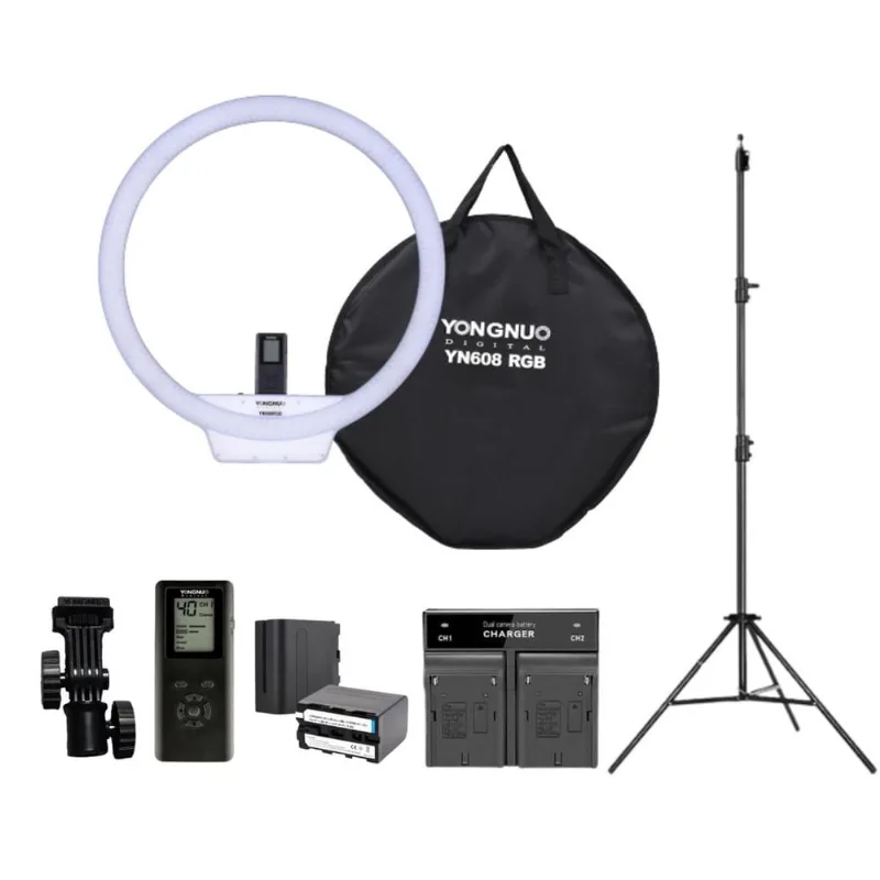 Ring Light Profissional Yn608 Pro Video + 2 Bat + 2 Carreg Estrutura Preto Luz Branco-quente/branco-frio 110v/220v