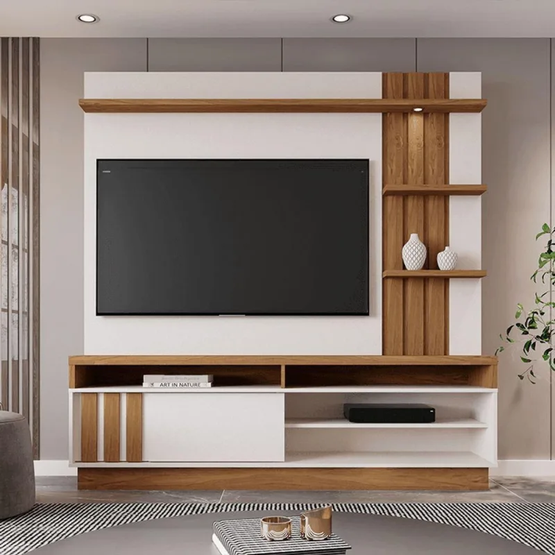 Home para Tv 55 Home Mariana 180cm MDP MDF com Painel Ripado Led Amêndoa Möbler - möbler - Móveis