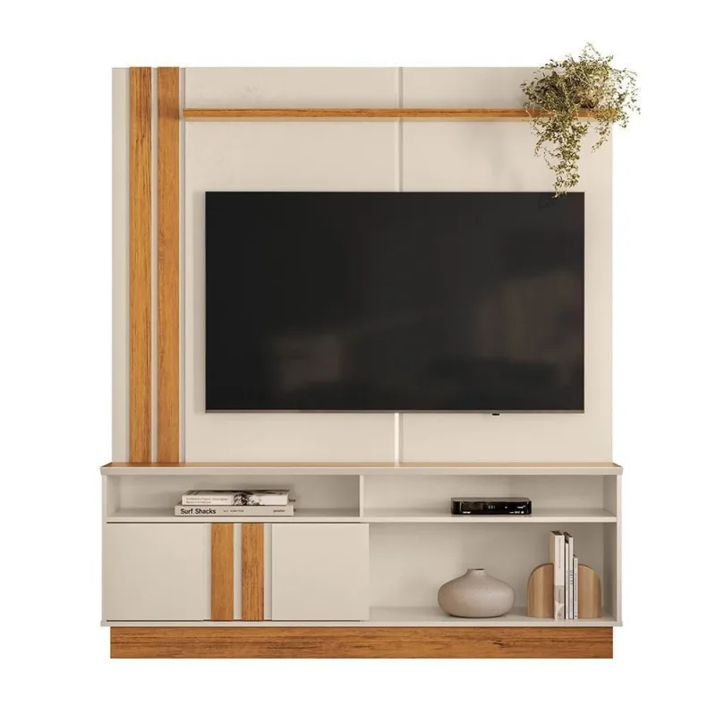 Estante Home Theater Fortaleza 1.6 1 Porta MDP 160CM Off White e Canela Möbler - möbler - Móveis