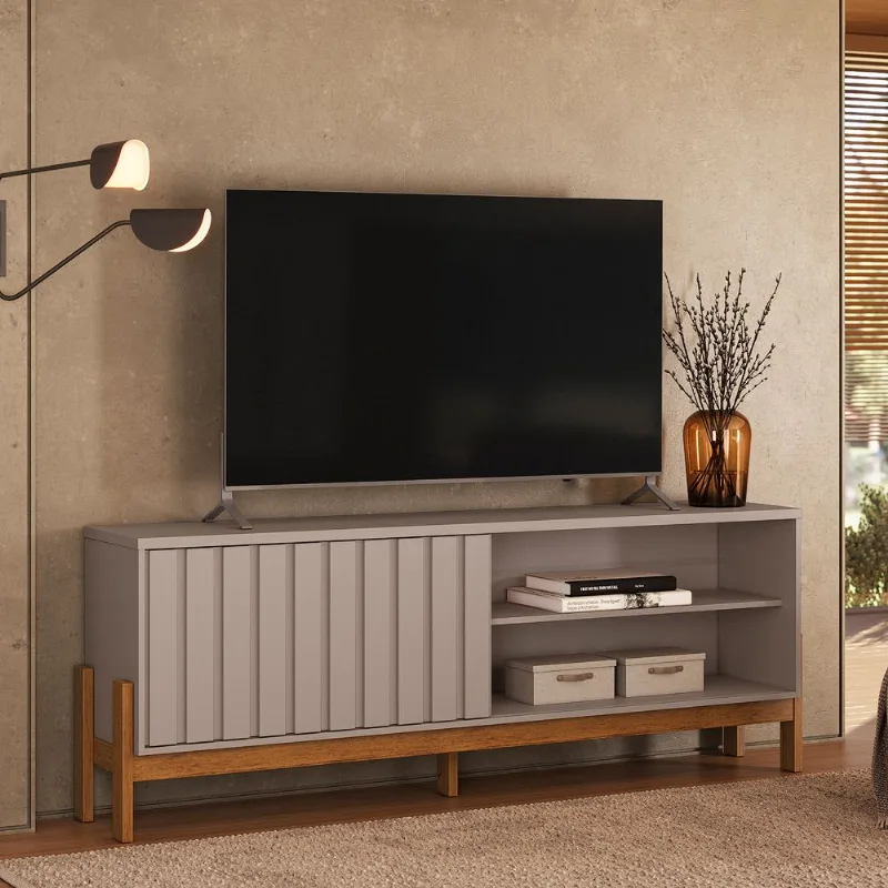 Rack Bancada para TV até 75" Aurora 1,8 Mobler | Grigio Fosco/Canela