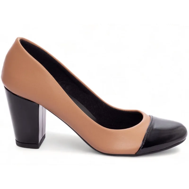Sapato Scarpin Boneca Salto Médio Bico Redondo 7cm Caramelo Torricella
