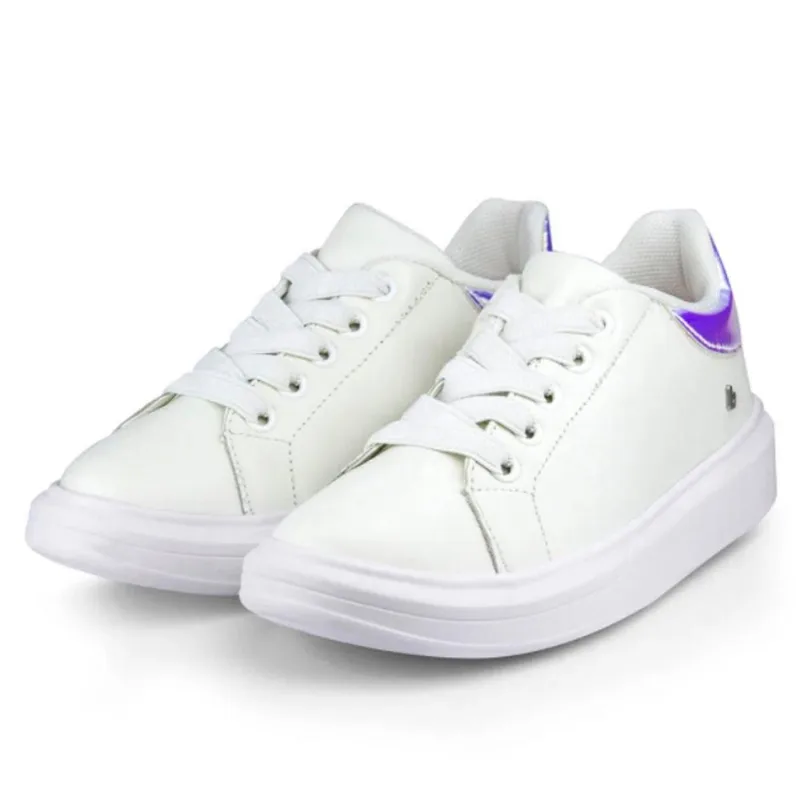 Tênis Infantil Bibi Glam Couro Branco Holográfico 1109018 - Branco - 36