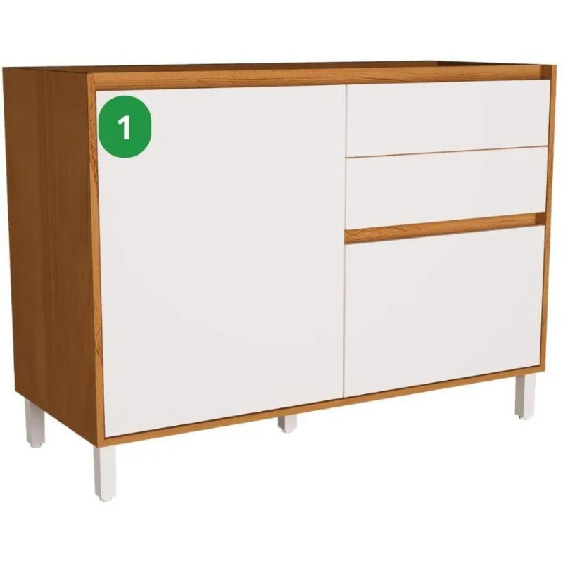 Balcão de Pia sem Tampo 120cm 1 Porta 2 Gavetas Herval Dakota FreijóRocks E Branco Ártico PH3110