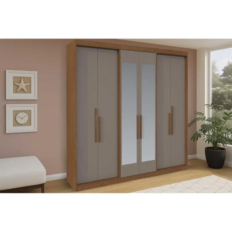 Guarda Roupa Casal 6 Portas (2 C/ Espelho) E 4 Gavetas Ph 18041 Carvalho/fendi - Herval - Herval