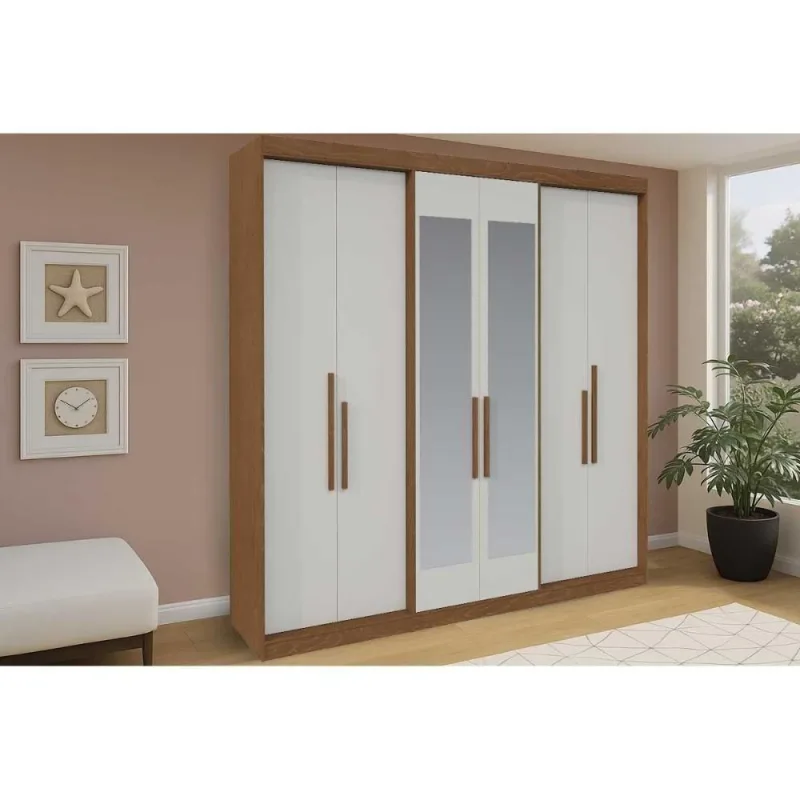 Guarda Roupa Casal 6 Portas (2 C/ Espelho) E 4 Gavetas Ph 18041 Carvalho/off White - Herval - Herval - Móveis