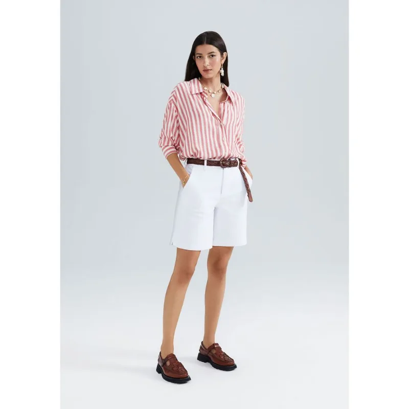 Bermuda Básica Feminina Chino Cintura Média Em Sarja - Branco 038