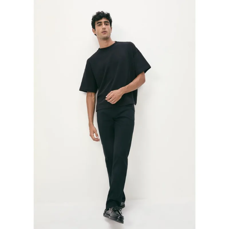 Calça Básica Masculina Chino Slim Em Sarja Com Elastano - Preto 044