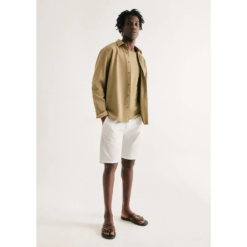 Bermuda Básica Masculina Chino Reta Em Sarja - Off white 048