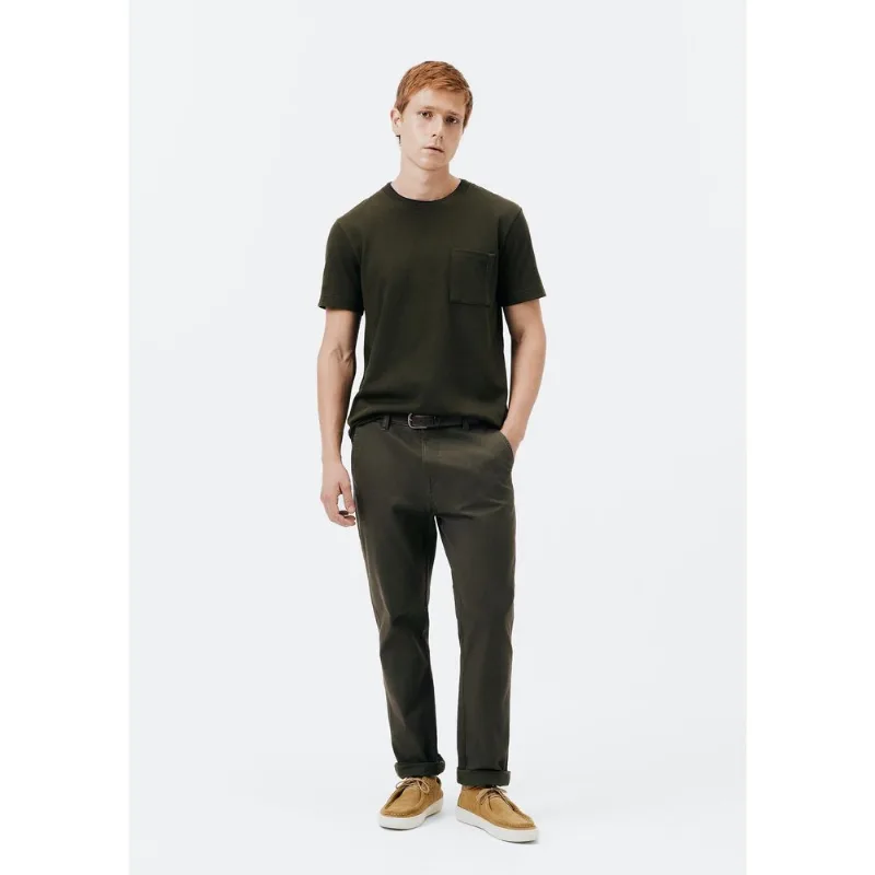 Calça Básica Masculina Chino Slim Em Sarja Com Elastano - Verde 048