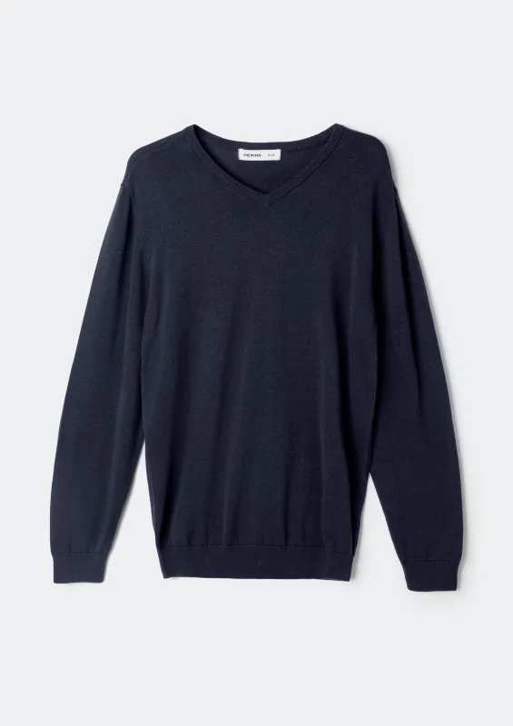 Blusão Masculino Gola V em Tricô - Azul - Hering Adulto - Suéteres