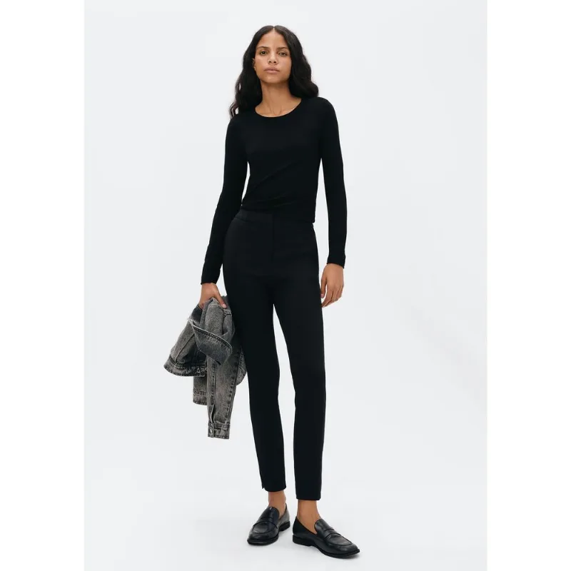 Calça Básica Feminina Cintura Média Em Alfaiataria - Preto 040