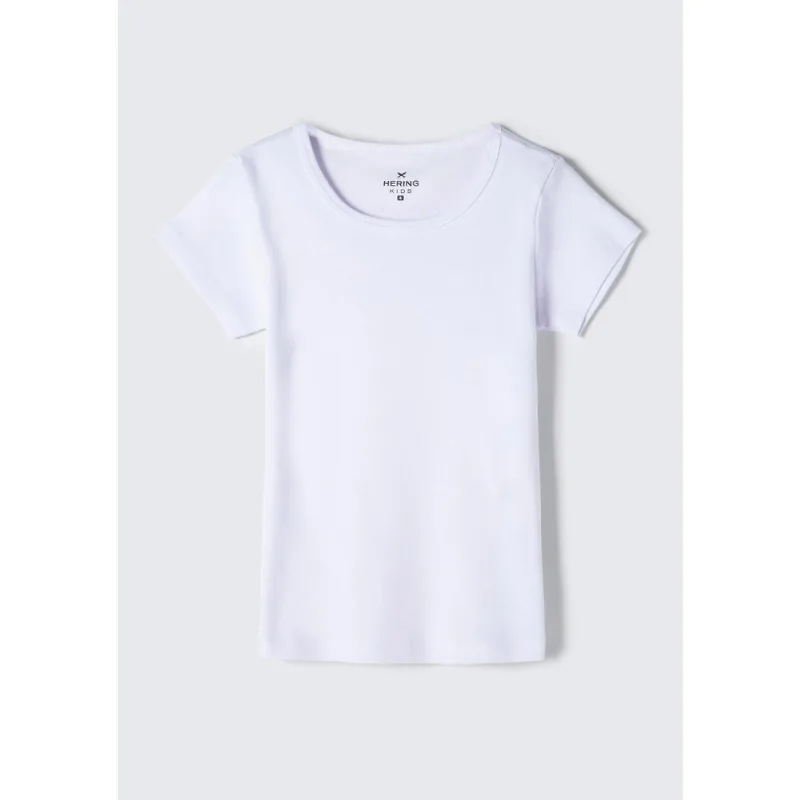 Blusa Básica Infantil Menina Manga Curta Slim Em Ribana - Branco 010