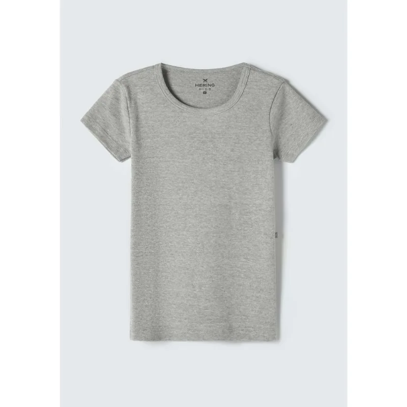 Blusa Básica Infantil Menina Manga Curta Slim Em Ribana - Cinza 012