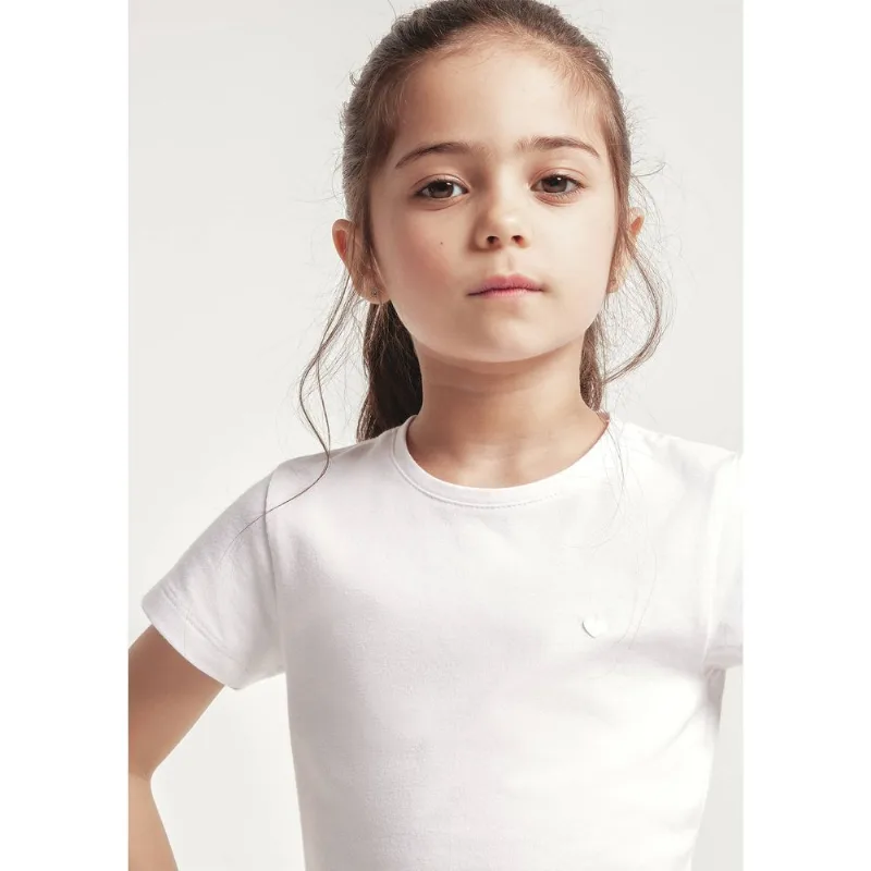 Blusa Básica Infantil Menina Com Bordado Coração - Branco 010