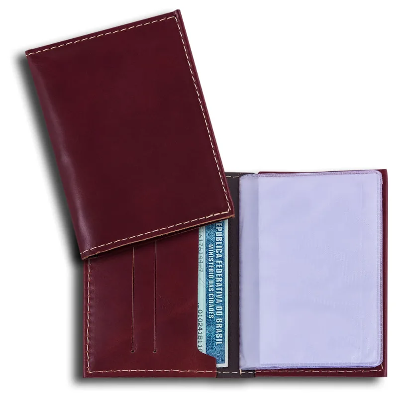 Porta Documentos Em Couro Legítimo Vinho