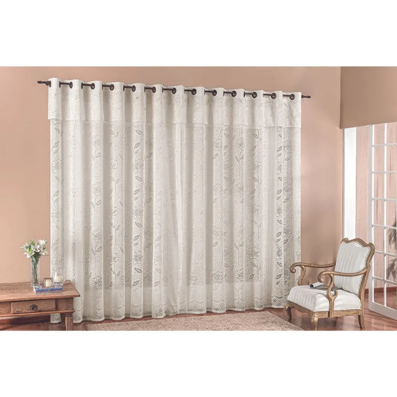 Cortina Para Sala Luna Palha Em Renda 3,00m x 2,50m