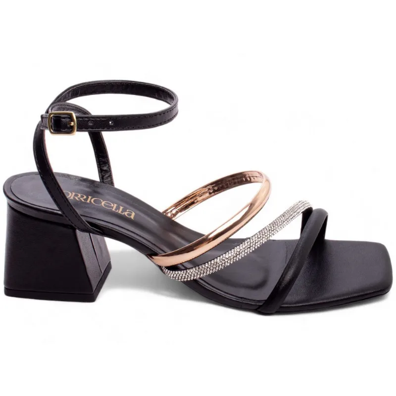 Sandália Feminina Salto Médio Baixo Bloco Grosso Brilho 5,5cm Torricella