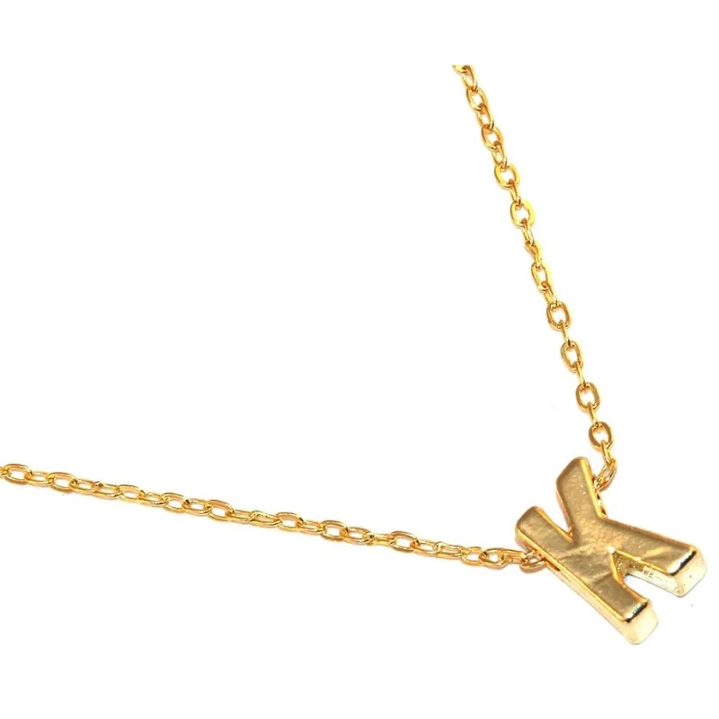 Colar Cordão Minha Inicial Letra K Folheado Ouro 18k