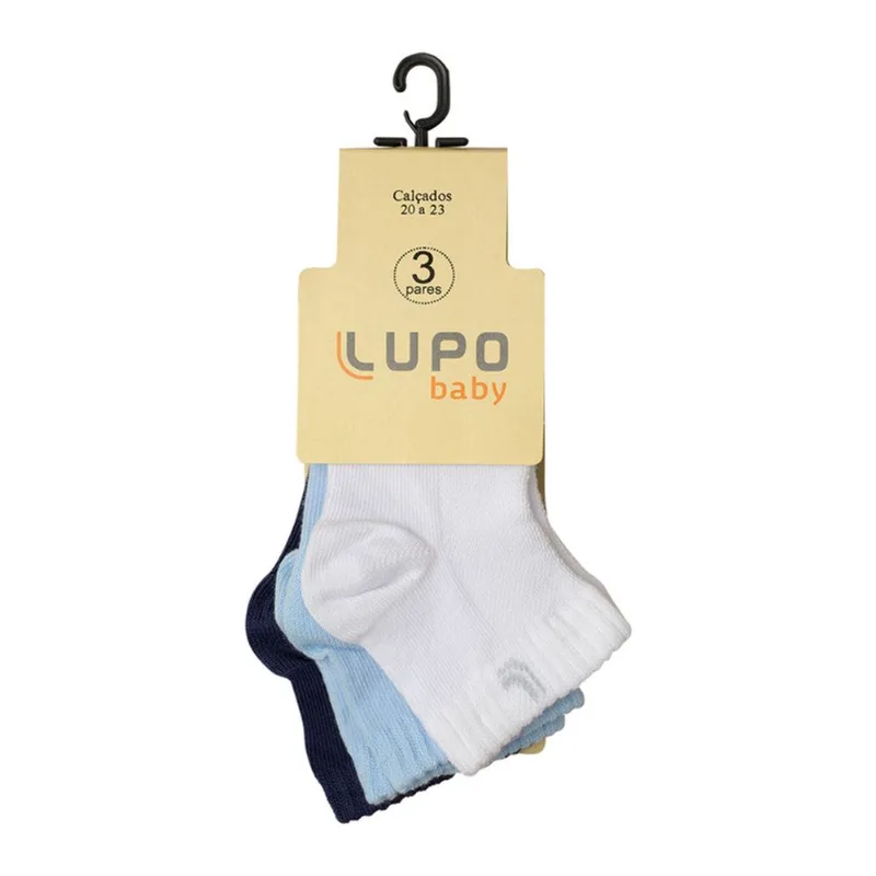 Kit 3 Meias Bebê Lupo Branca Azul e Marinho 20 a 23