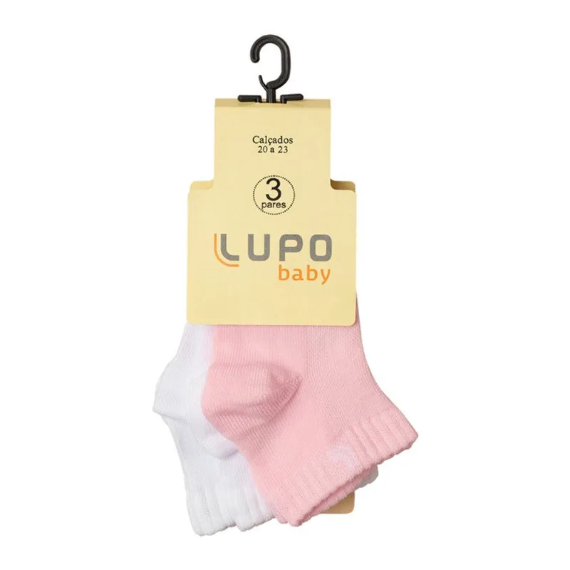 Kit 3 Meias Bebê Lupo Rosa e Branca 20 a 23
