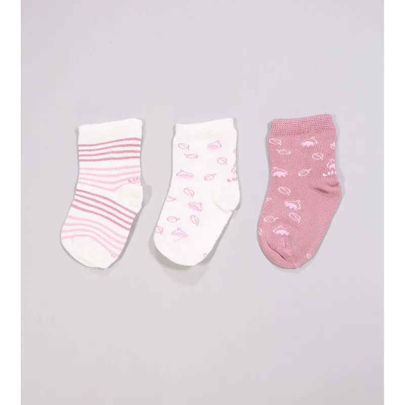 Kit Meia Baby Sortidas com 3 unidades Rosa - 16 a 23