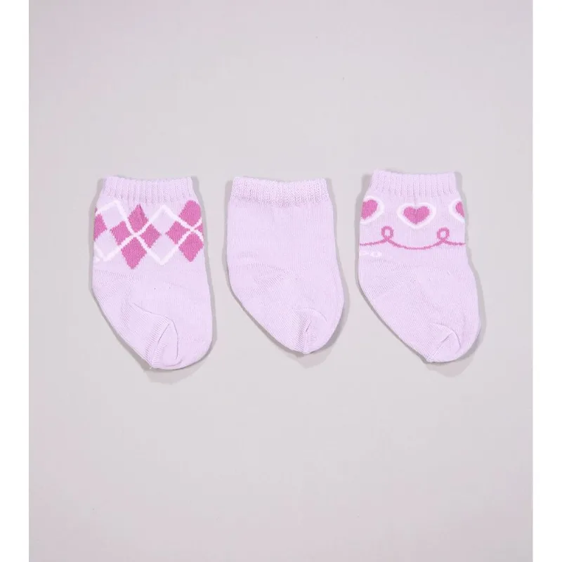Kit Meia Baby Xadrez com 3 unidades Lilas - 16 a 23